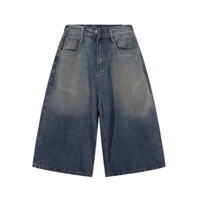 High Waist Wide Leg Ombre Denim Shorts