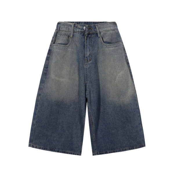 High Waist Wide Leg Ombre Denim Shorts