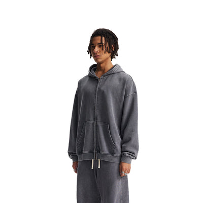 Double Yarn Vintage Washed Zippered Comfort Hoodie