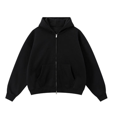 Soft Cotton Fleece Zip Up Hoodie Kangaroo Pockets