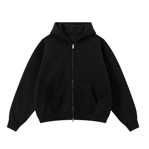 Soft Cotton Fleece Zip Up Hoodie Kangaroo Pockets