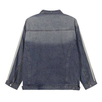 Stand Collar Zip-Up Washed Denim Jacket