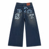 Washed Graphic Patchwork Wide Leg Denim Jeans