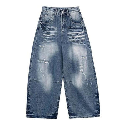 Distressed Pocket Barrel Leg Denim Jeans