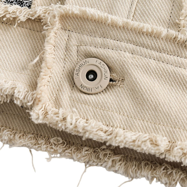 Vintage Ink-Style Patchwork Denim Jacket