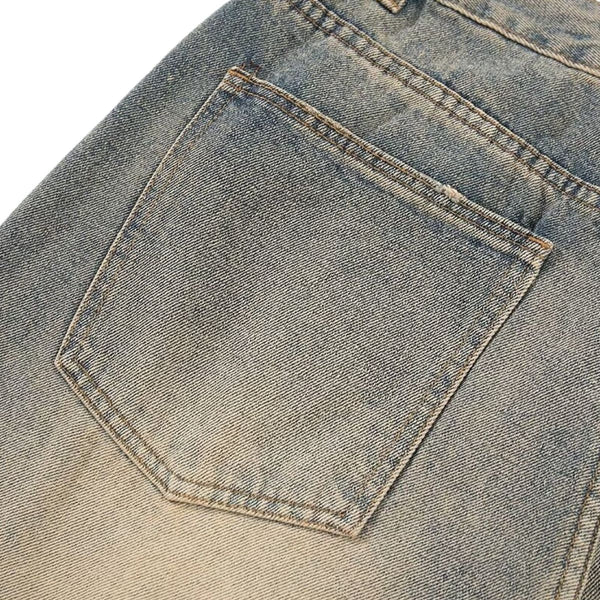 Vintage Distressed Wide Straight Leg Denim Jeans