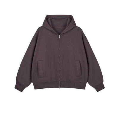 Solid Color Double-Slider Zipper Fleece Hoodie