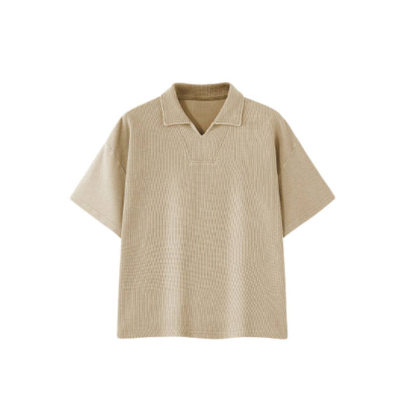 Vintage Snow Washed Waffle Knit V-Neck Polo Tee