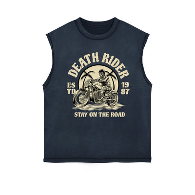 Death Rider Vintage Graphic Sleeveless Faded Tee-INNBLAC