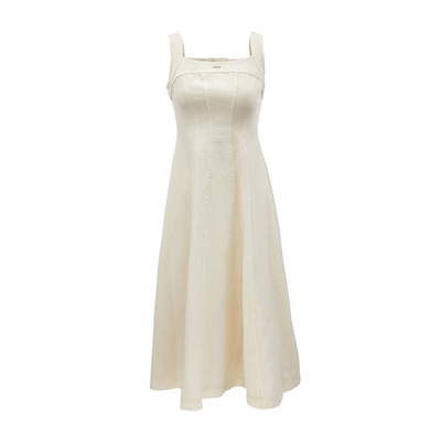 Square Neck Wide Strap Flared Denim Dress