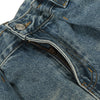 Men's Washed Distressed Denim Pants Loose Wide Leg Pleated Fade