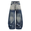Paint Splatter Barrel Leg Denim Jeans with Rivet Details