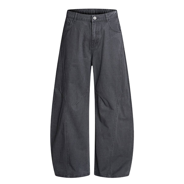 Vintage Washed Curved Panel Barrel-Leg Pants