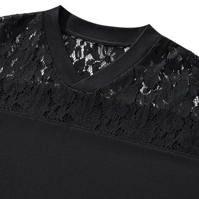 Openwork Lace-Stitching V-Neck Boxy Tee