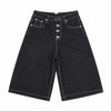 Button Fly Raw Black Denim Shorts