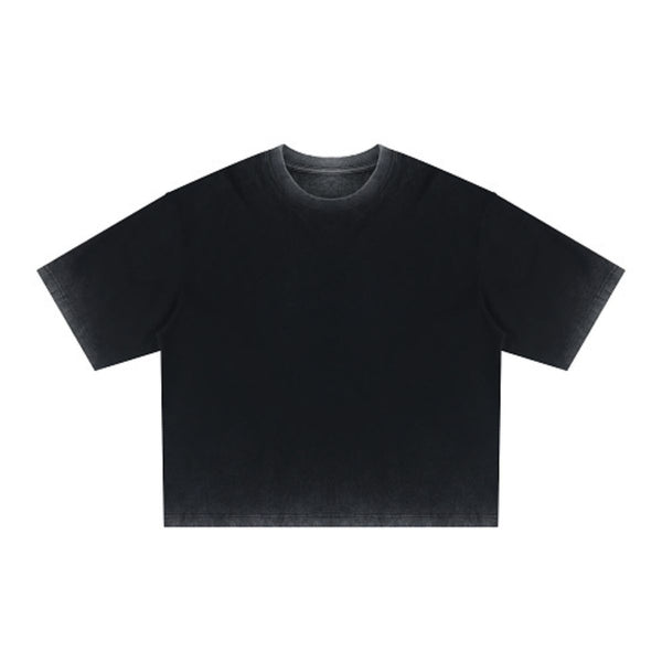 Washed Cotton Boxy Cropped Crew Neck Tee