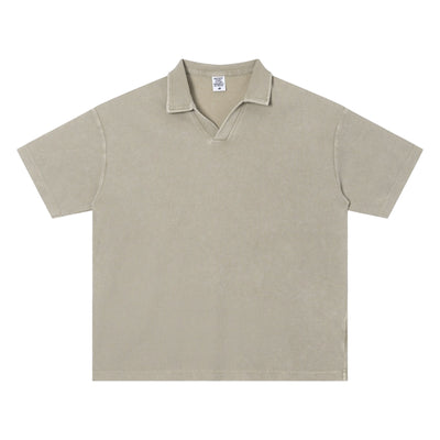 Retro Distressed Waffle Vintage Wash Polo T-Shirt