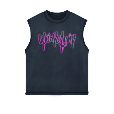 Neon Pink Graffiti Graphic Sleeveless Faded Tee-INNBLAC