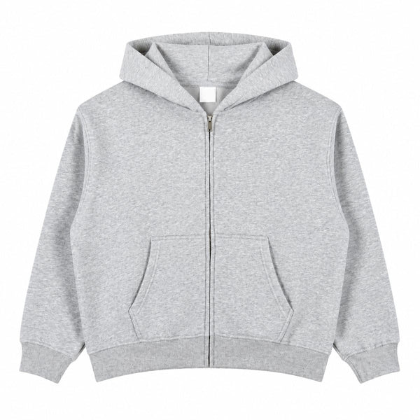 Boxy Cropped 340G Thermal Fleece Zip Hoodie
