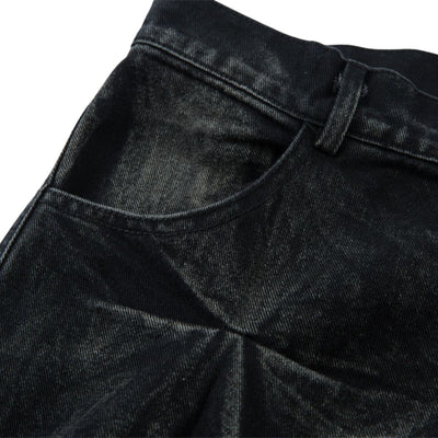 Men's Tie-Dye Denim Pants Heavy Pleated Distressed Loose Wide Leg