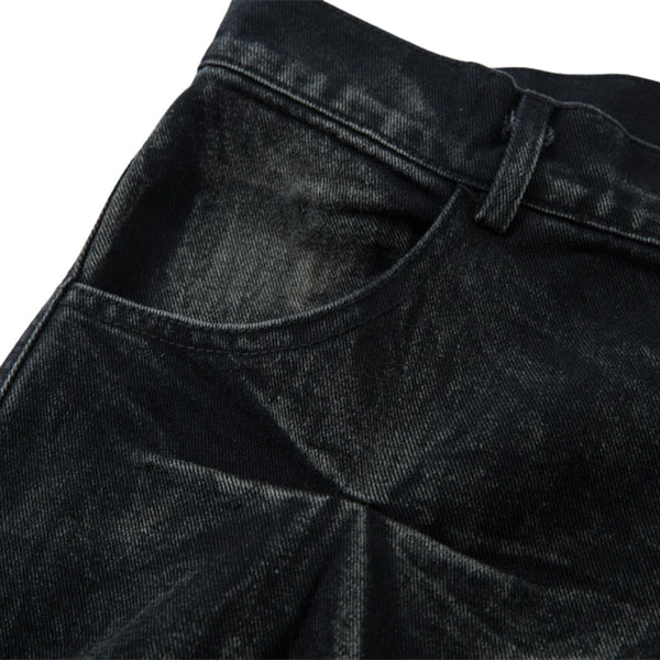 Men's Tie-Dye Denim Pants Heavy Pleated Distressed Loose Wide Leg