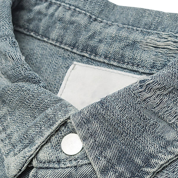 American Vintage Irregular Wear Pattern Design Washed Denim Jacket