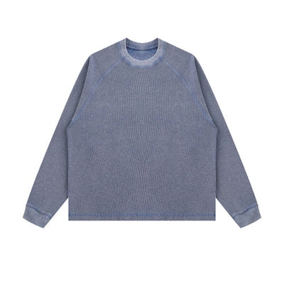 Washed Waffle Cotton Raglan Long Sleeve Tee 340G