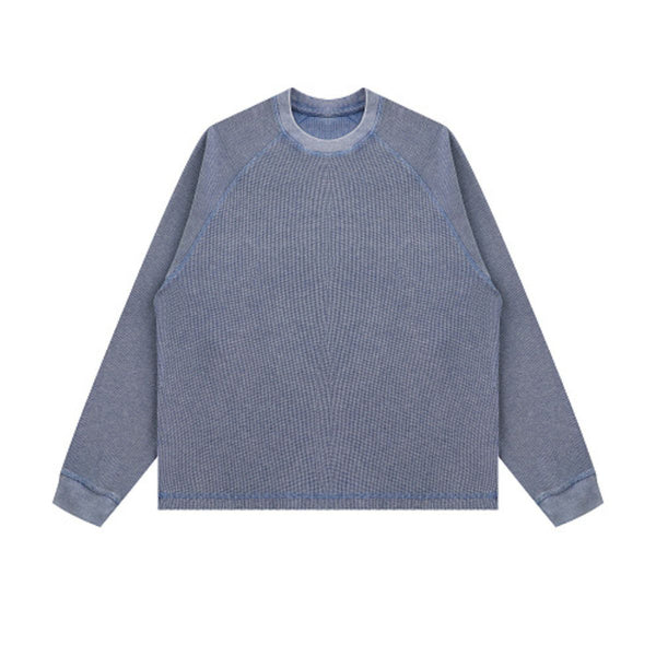 Washed Waffle Cotton Raglan Long Sleeve Tee 340G