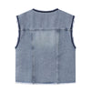 Lace-Trim Raw-Hem Denim Vest