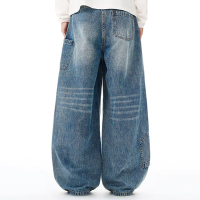 Vintage Washed Light Blue Carpenter Wide-Leg Jeans