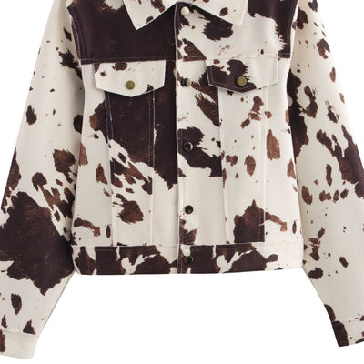 Cow Printed Relaxed Denim Jacket