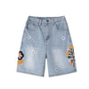 Floral Embroidery Washed Denim Shorts