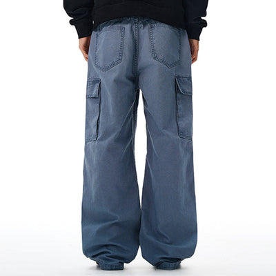 Wide Leg Cargo Pants Elastic Waistband Multi Pocket