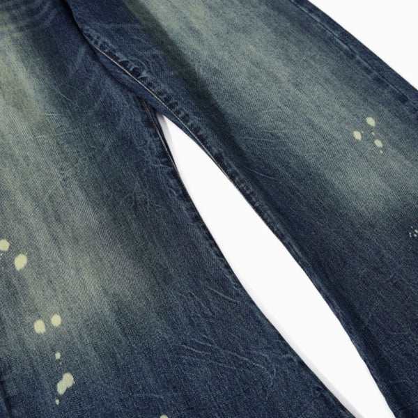 Men's Paint Splatter Washed Denim Wide Leg Pants Distressed Unique