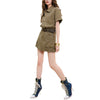 Short-Sleeve Belted Denim Mini Dress