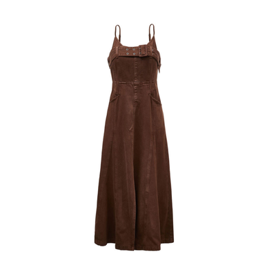 Women's Grommet Washed Denim Midi Dress