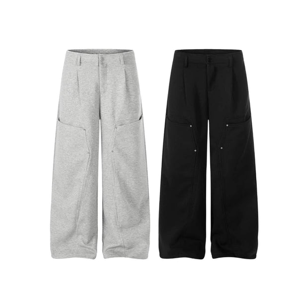 Vintage Street High-Waist Utility Pocket Loose Fit Riveted Wide-Leg Pants