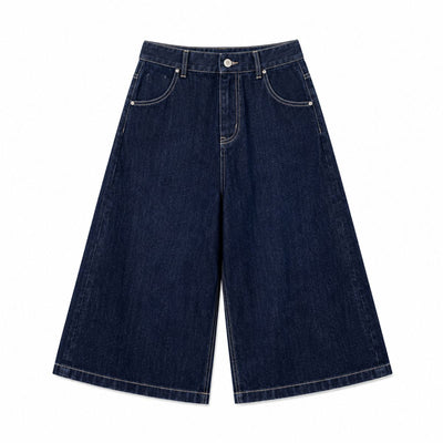 Raw Indigo Wide Leg Denim Shorts