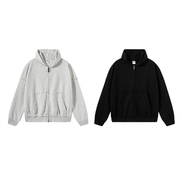 Washed Raw Edge Double Slider Zip Hoodie