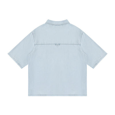 Cotton Washed Oversized Denim Collar Tee