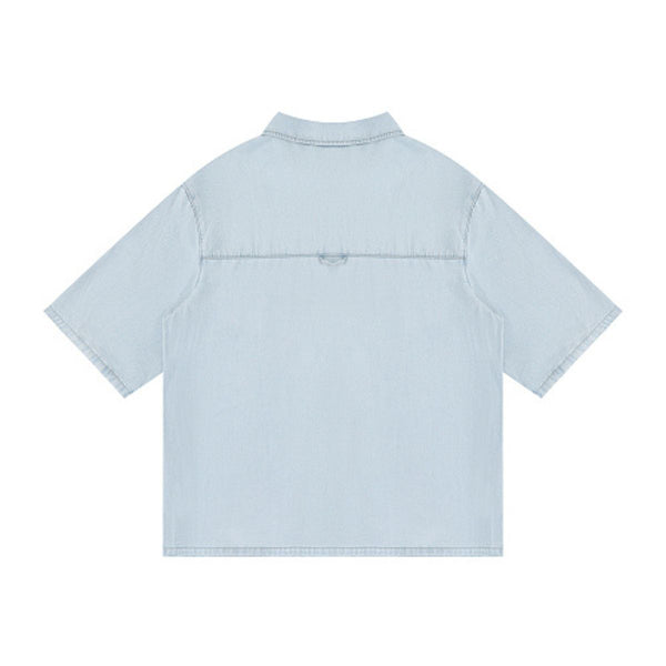 Cotton Washed Oversized Denim Collar Tee