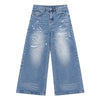 Bleached Rip Curved Wide Leg Denim Jeans