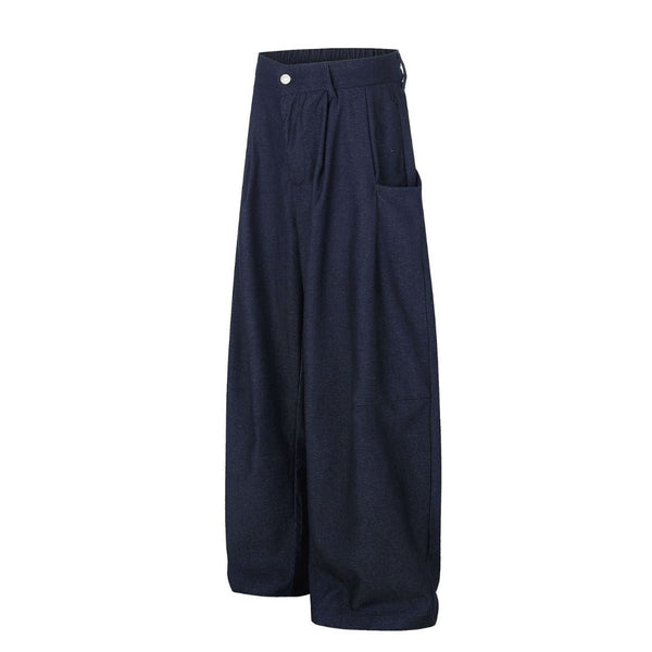 Draped Wide Leg Summer Suit Trousers with Deconstructed Panels