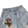 Washed Vintage Star Print Dog Distressed Relaxed Wide-Leg Bermuda Shorts