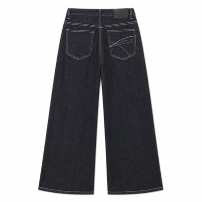 Button Fly Relaxed Straight Leg Raw Denim Jeans