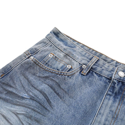 Distressed Washed Wide Leg Denim Shorts