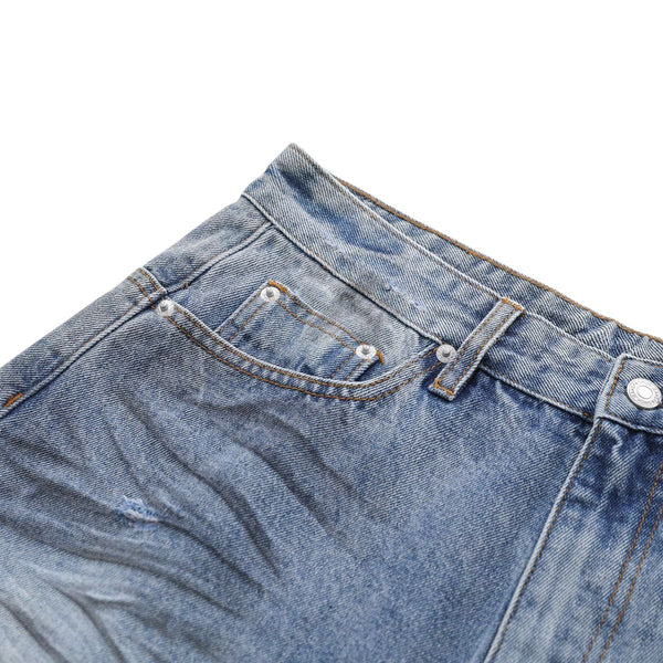 Distressed Washed Wide Leg Denim Shorts