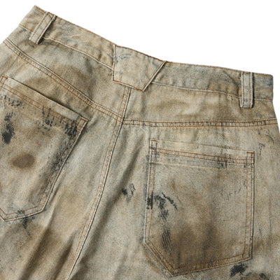 Vintage Mud-Washed Denim Texture Bermuda Shorts