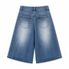 Stretch Whiskered Wide Leg Denim Shorts