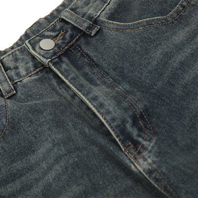 Men's Curved Denim Pants Wide Leg Distressed Paint Splatter Holes